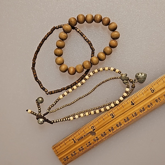 Lot of 9 pc. of 2 necklaces 1 earring 6 bracelets bag #1 faux wood tan natural - Picture 7 of 11